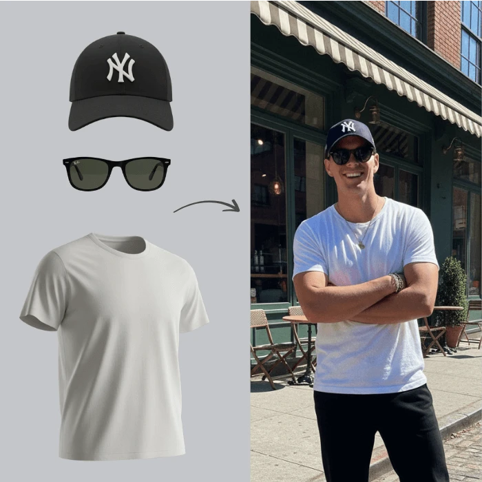 استایل پسرانه با کلاه کپ ny عینک آفتابی ریبن